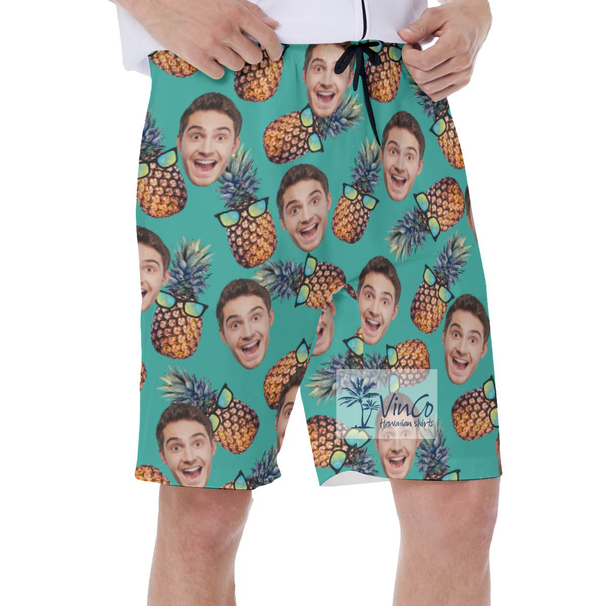 Funny Pineapple Sun Glasses Custom Face Hawaiian Swim Trunks For Men