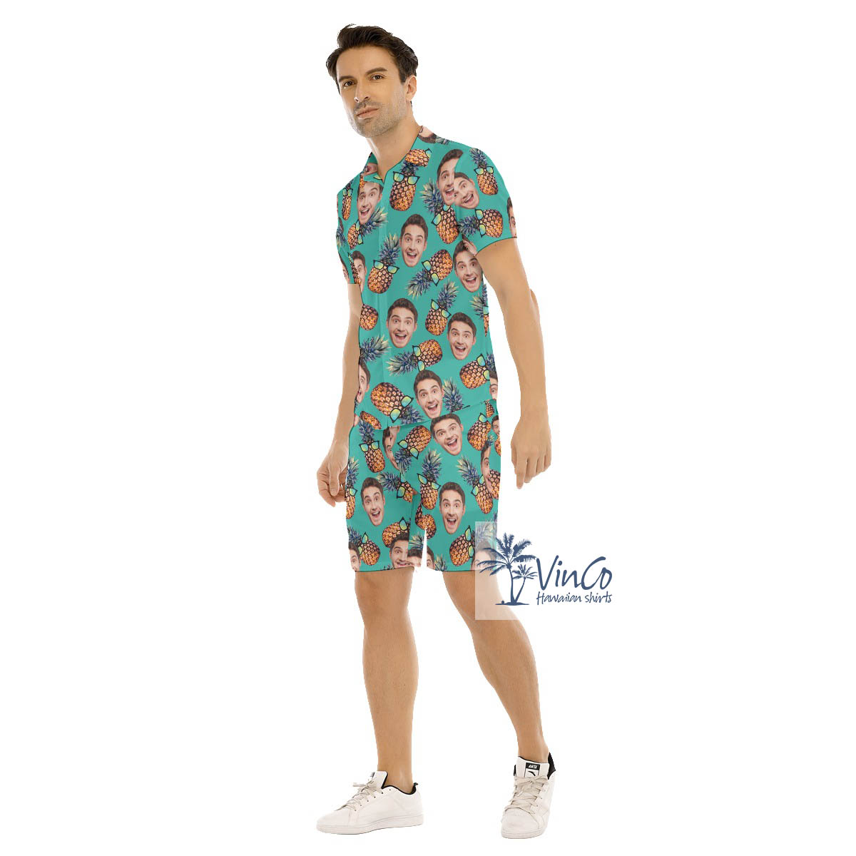 Funny Sun Glasses Pineapple Hawaiian Shirt And Shorts With Custom Face