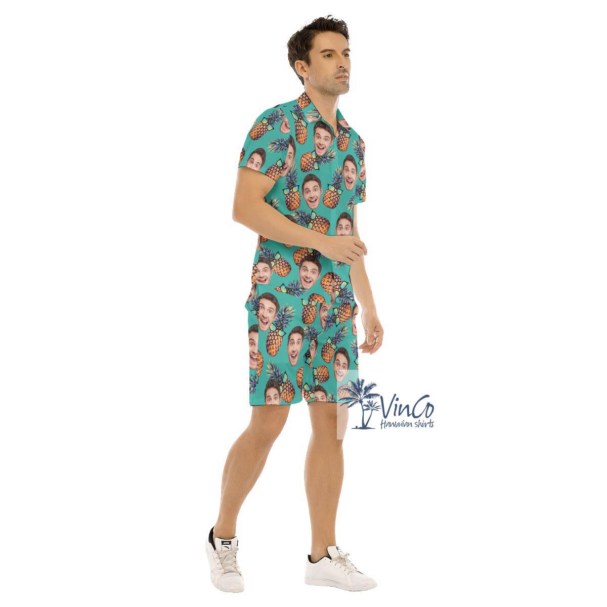 Funny Sun Glasses Pineapple Hawaiian Shirt And Shorts With Custom Face