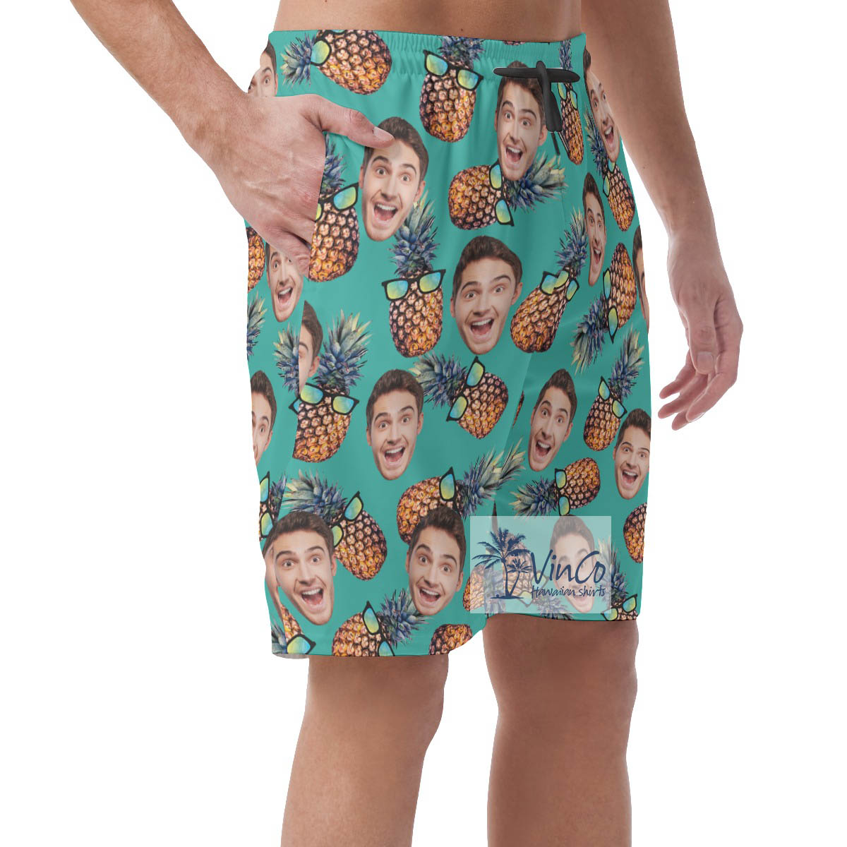 Cool Pineapple Custom Face Hawaiian Summer Shorts For Men