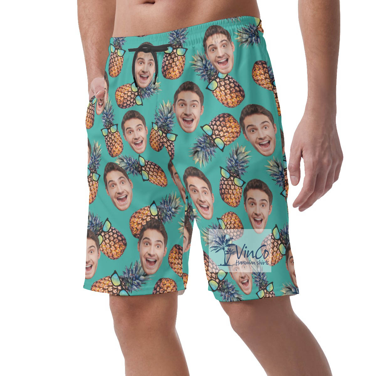 Cool Pineapple Custom Face Hawaiian Summer Shorts For Men