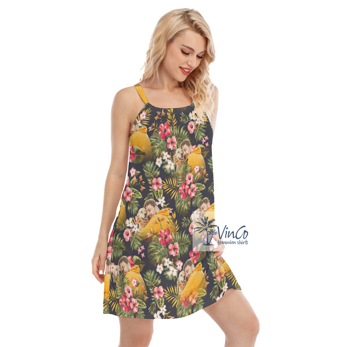 Floral Hawaiian Cami Dress With Custom Photo