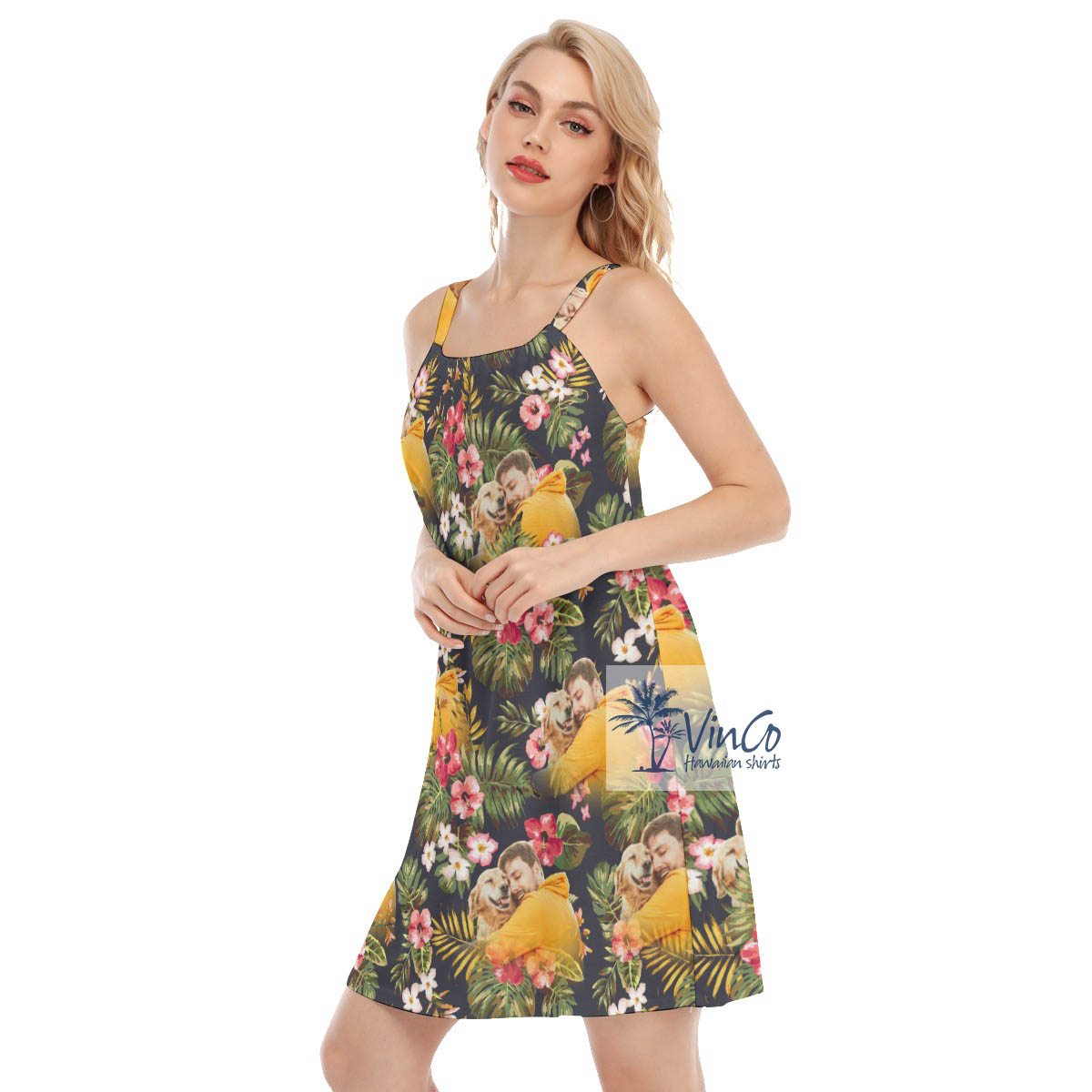 Floral Hawaiian Cami Dress With Custom Photo
