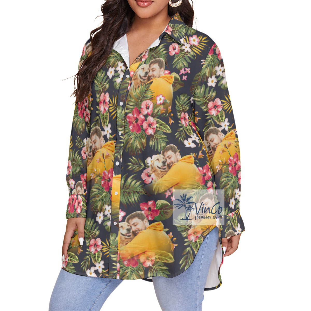 Custom Tropical Hawaiian Blouse Shirt With Photo