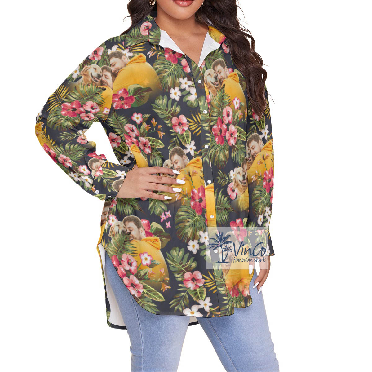 Custom Tropical Hawaiian Blouse Shirt With Photo