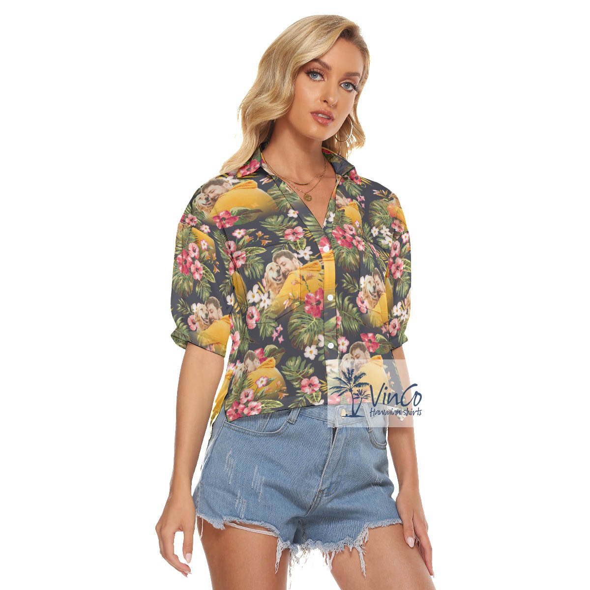 Funny Tropical Hibiscus Hawaiian Crop Top Shirt With Custom Photo