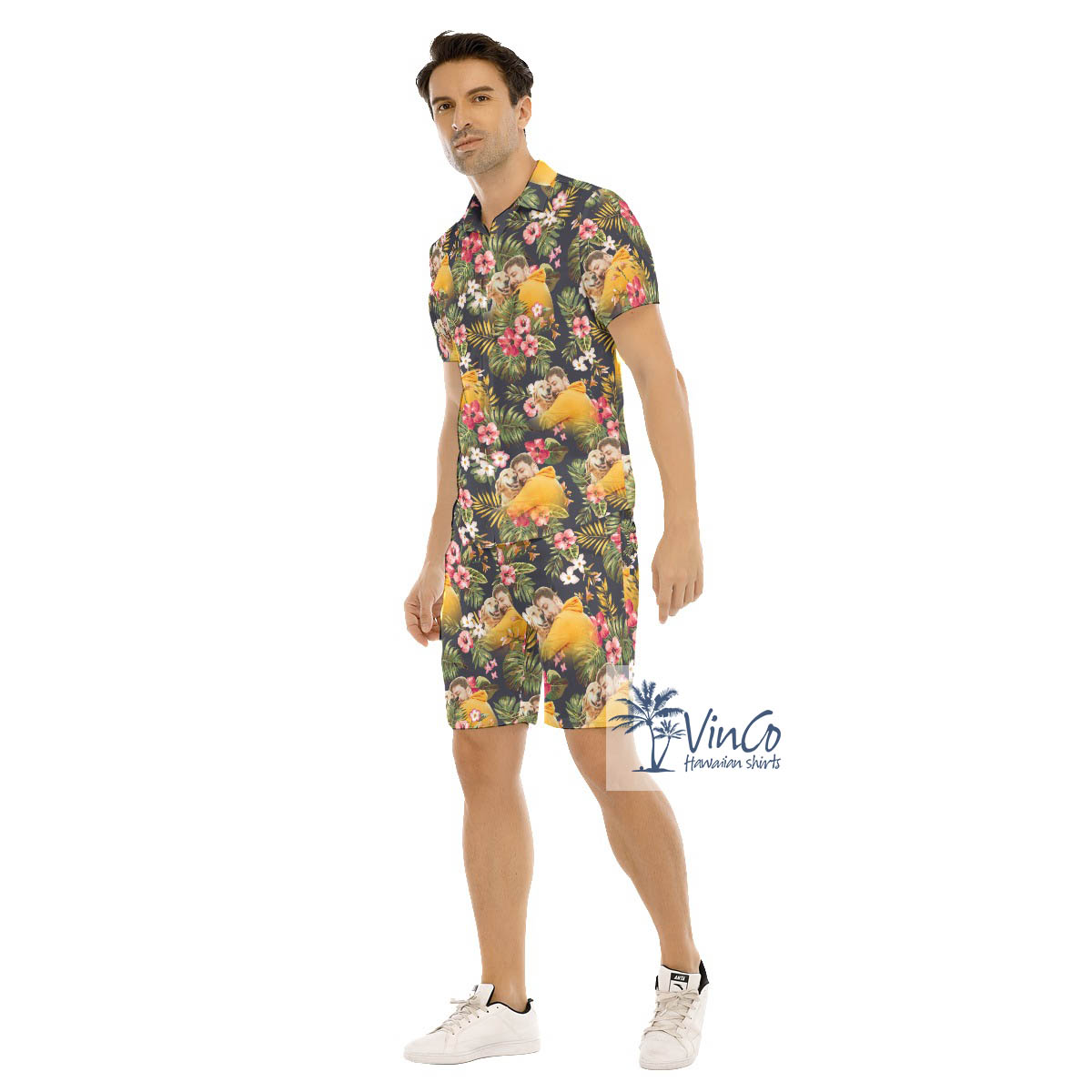 Custom Photo Floral Hawaiian Shirt And Matching Shorts For Men