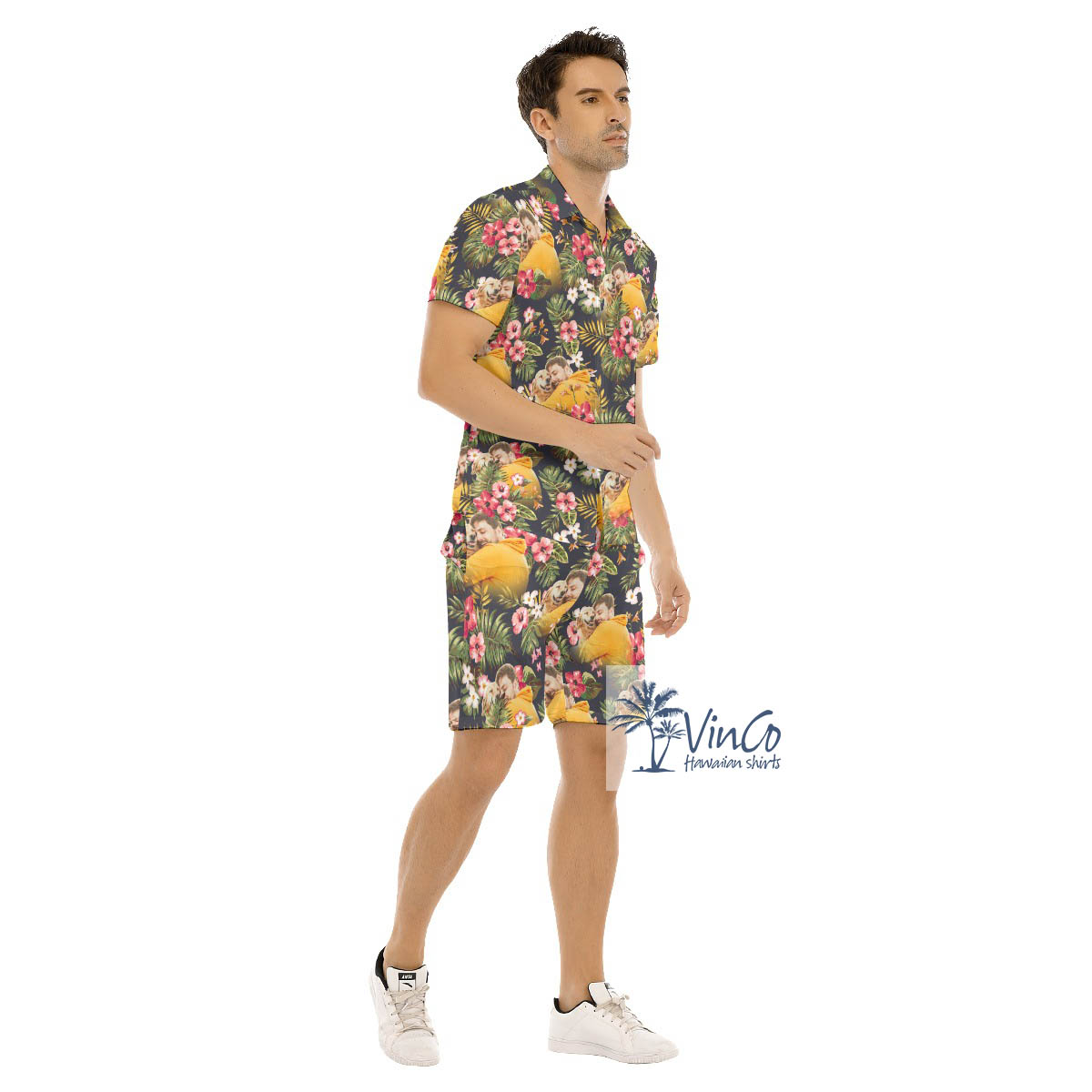 Custom Photo Floral Hawaiian Shirt And Matching Shorts For Men