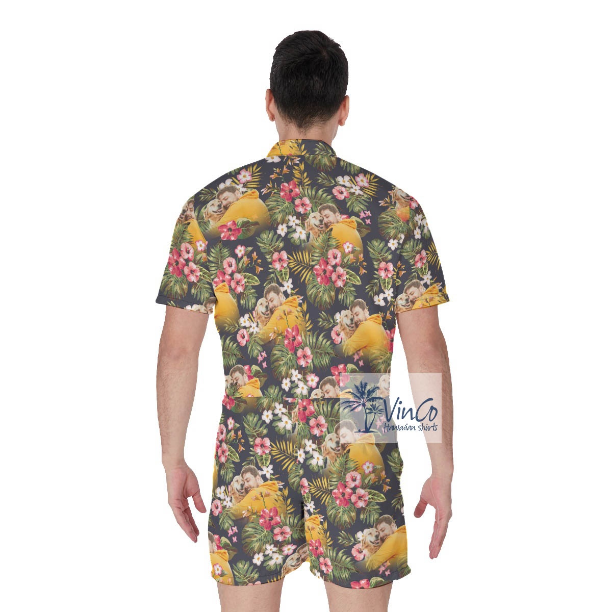 Funny Custom Photo Floral Men's Hawaiian Romper