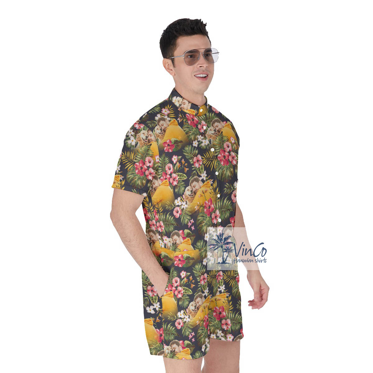 Funny Custom Photo Floral Men's Hawaiian Romper
