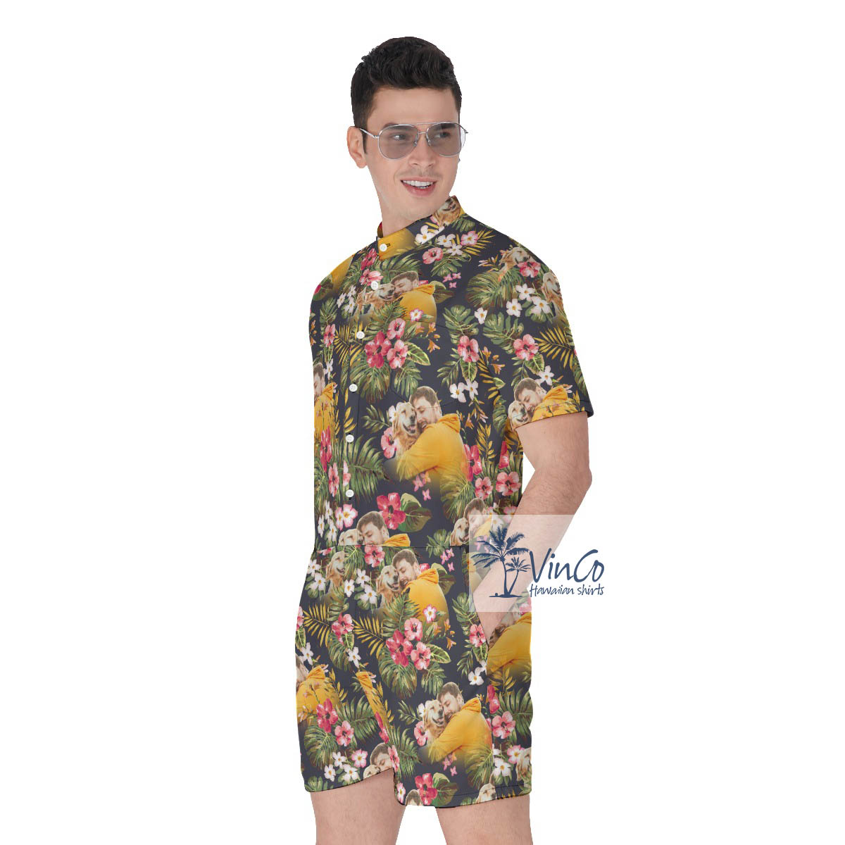 Funny Custom Photo Floral Men's Hawaiian Romper