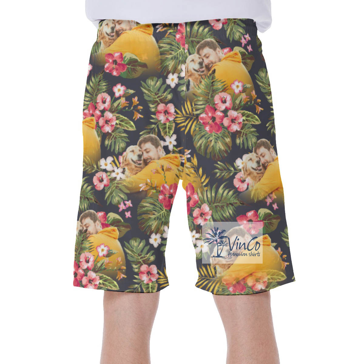 Funny Custom Photo Floral Hibiscus Hawaiian Swim Trunks For Men