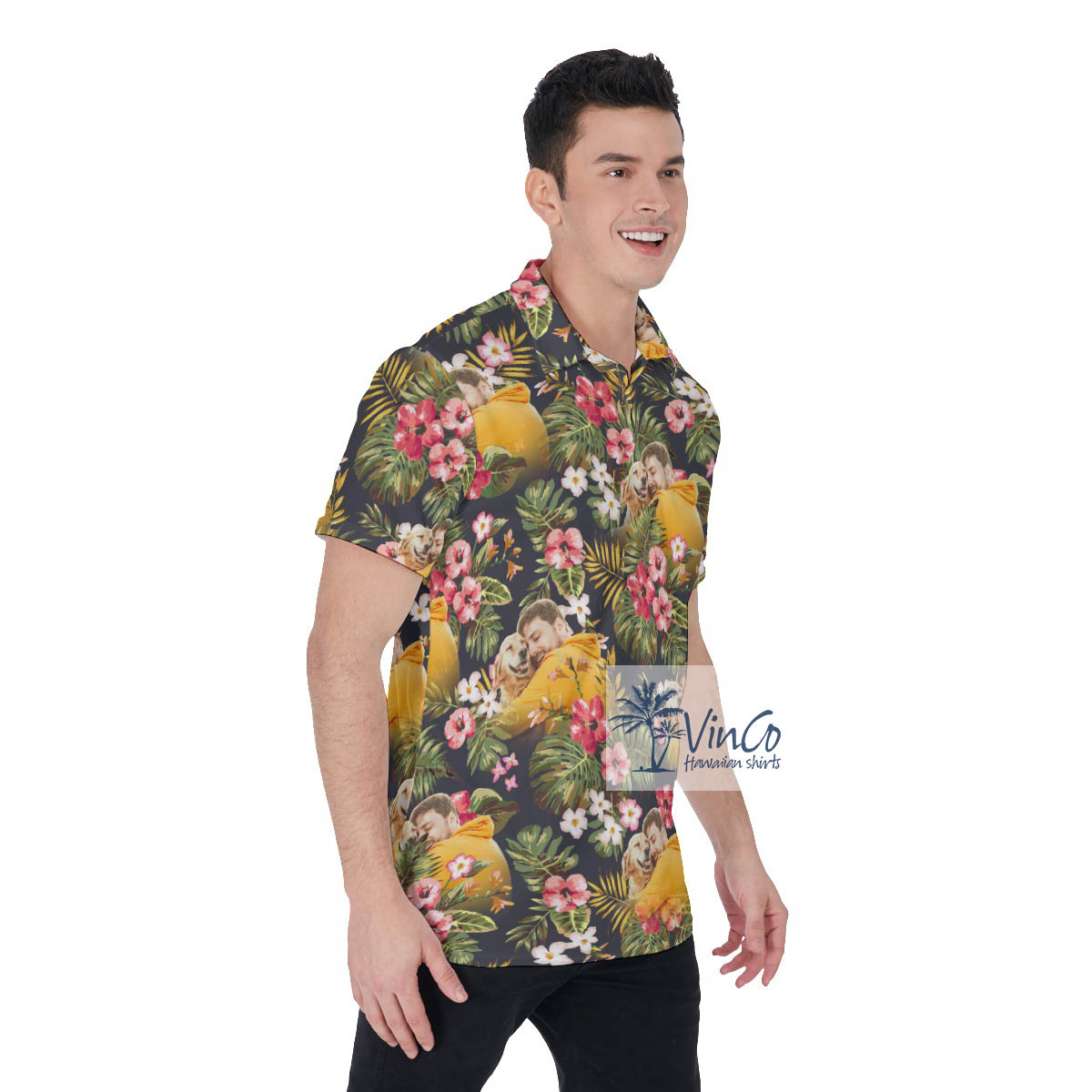 Funny Custom Photo Floral Hawaiian Polo Shirt