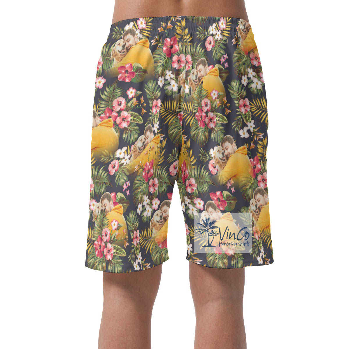 Floral Hawaiian Summer Beach Shorts With Custom Photo