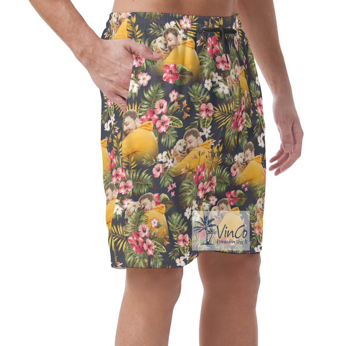Floral Hawaiian Summer Beach Shorts With Custom Photo