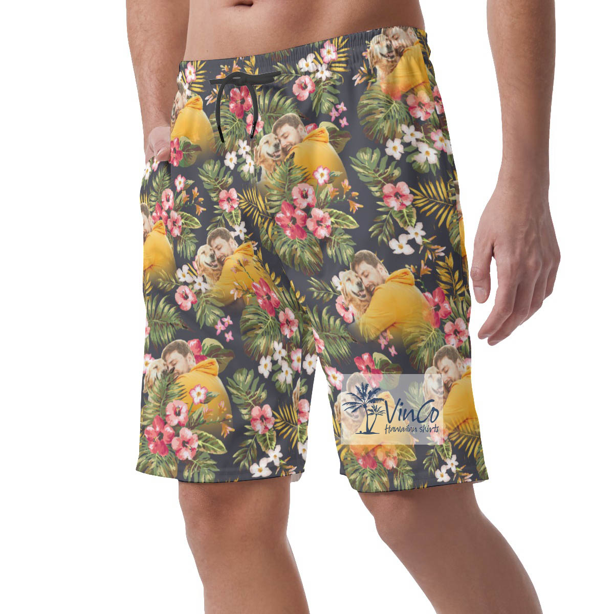Floral Hawaiian Summer Beach Shorts With Custom Photo