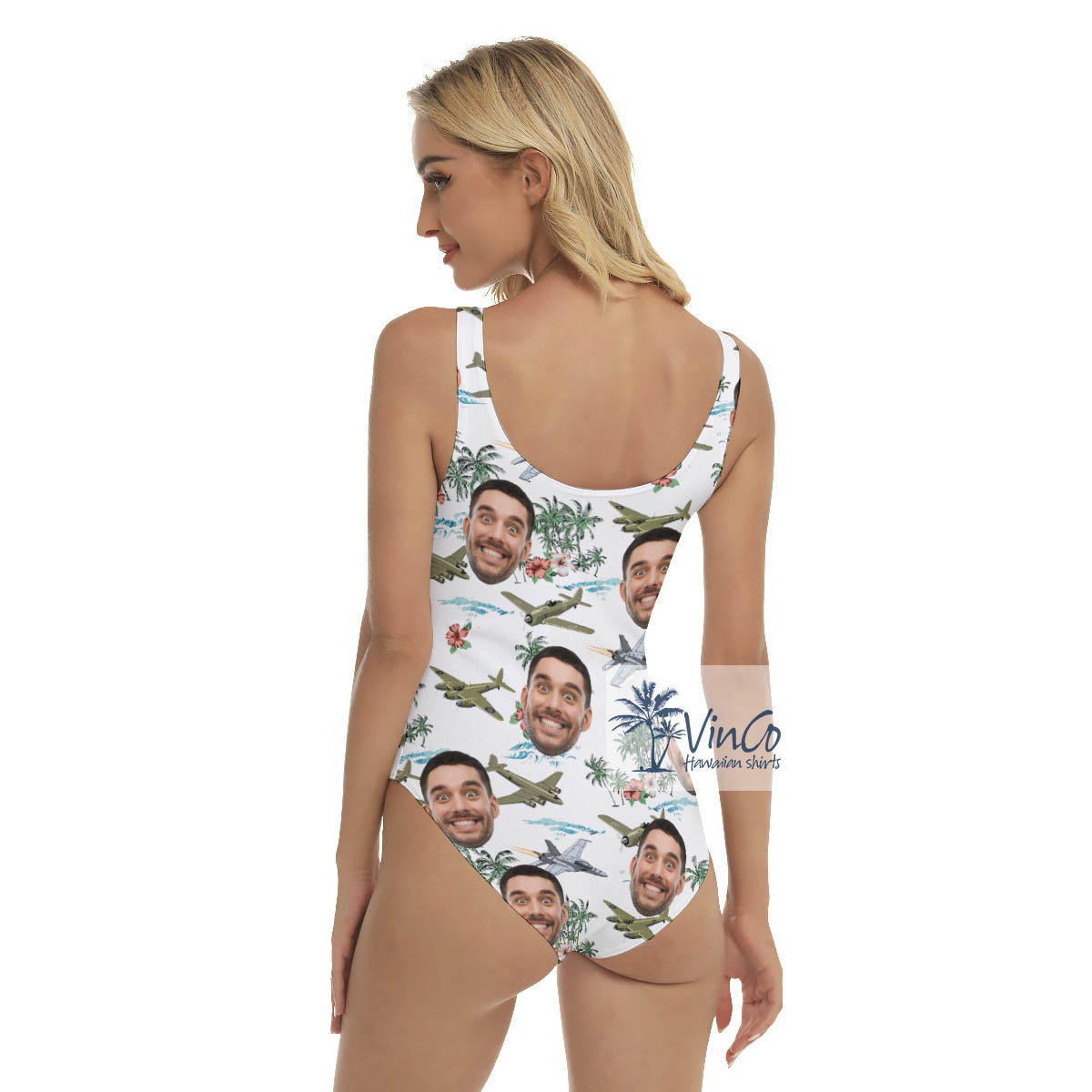Cool Bomber Airplane Tropical Hawaiian Swimsuit With Custom Face