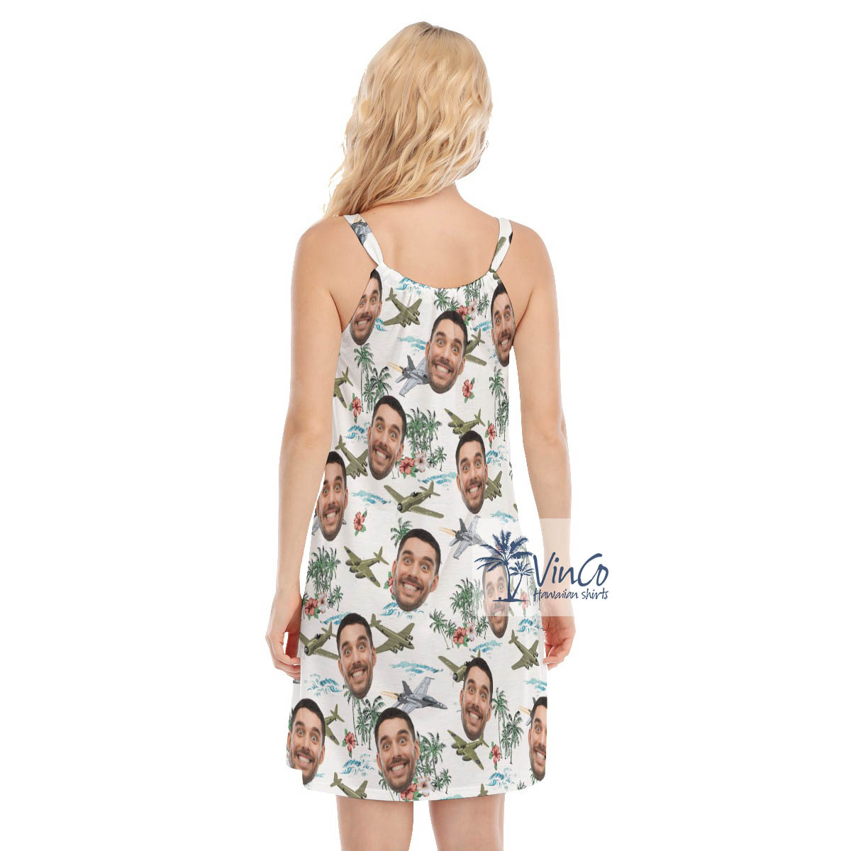 Tropical Bomber Planes Hawaiian Dress With Custom Face