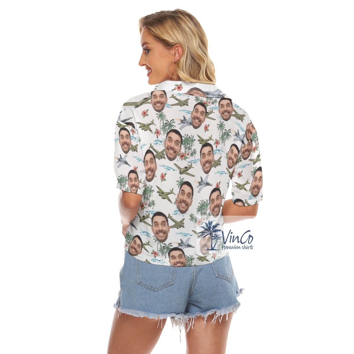 Tropical Fighter Planes Custom Face White Hawaiian Crop Top Shirt