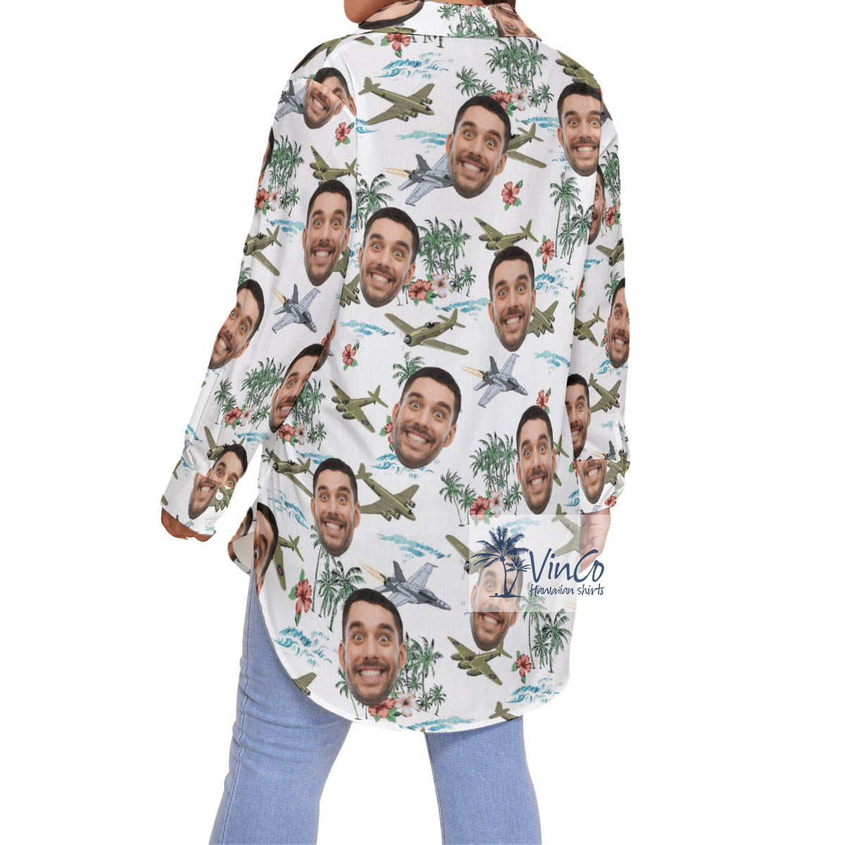Cool Fighter Planes Tropical White Hawaiian Plus Size Shirt With Custom Face