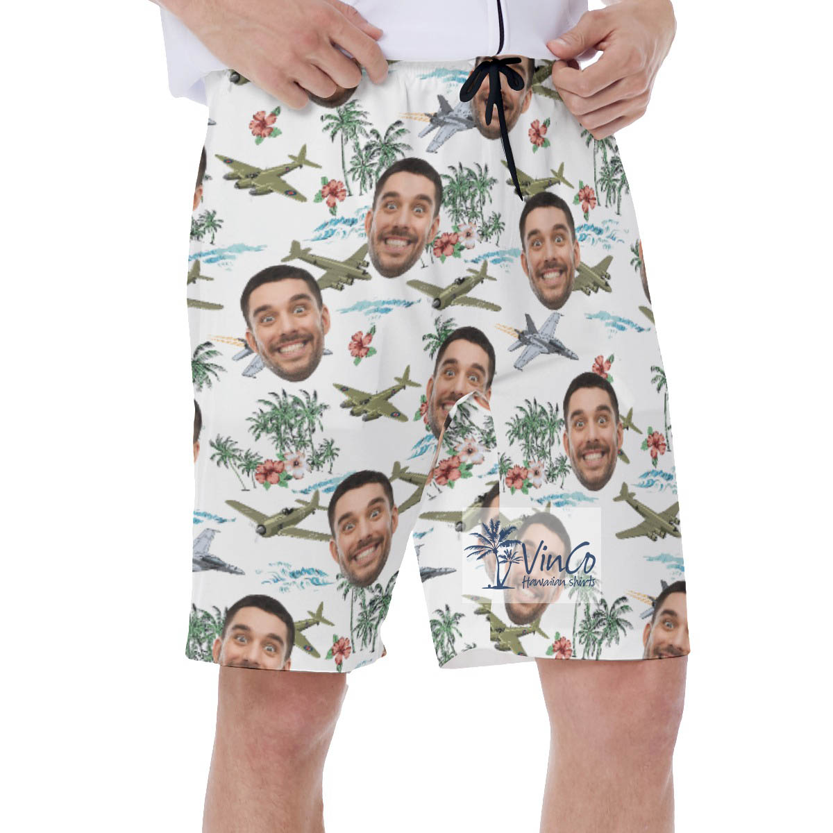 Custom Bomber Planes Hawaiian Swim Trunks With Face