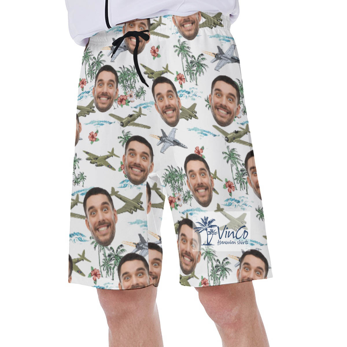 Custom Bomber Planes Hawaiian Swim Trunks With Face