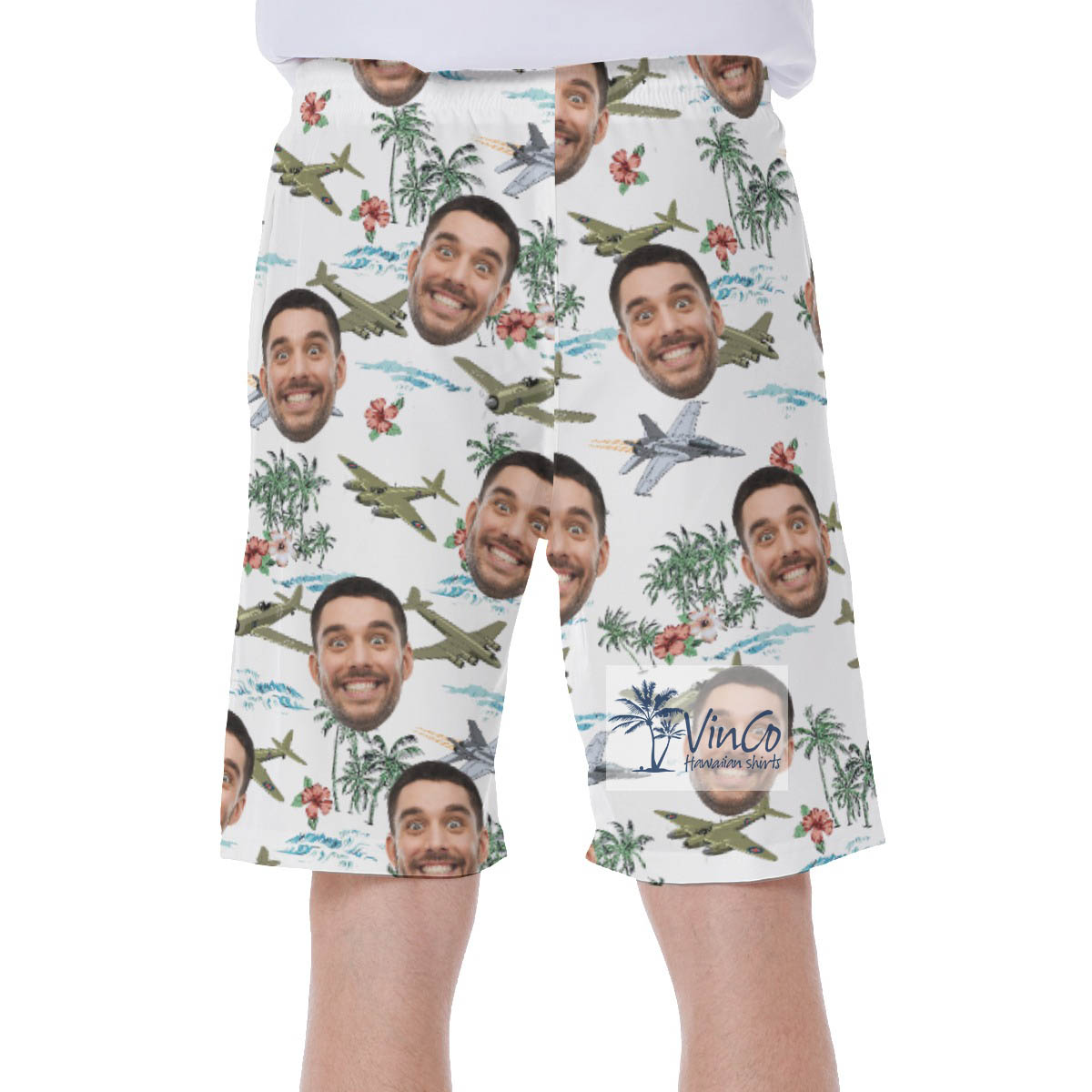 Custom Bomber Planes Hawaiian Swim Trunks With Face