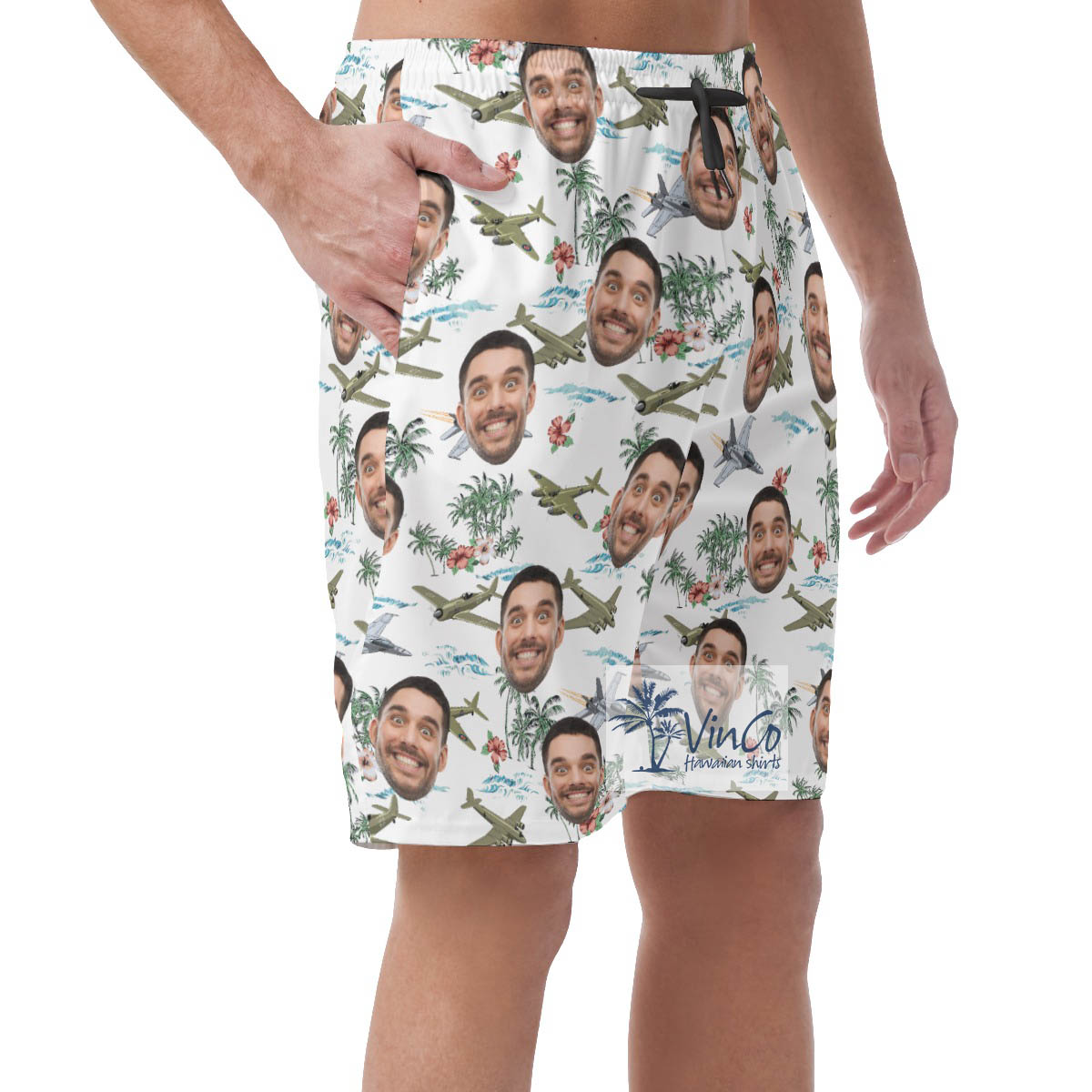Fighter Plane Custom Face Hawaiian Summer Shorts For Men