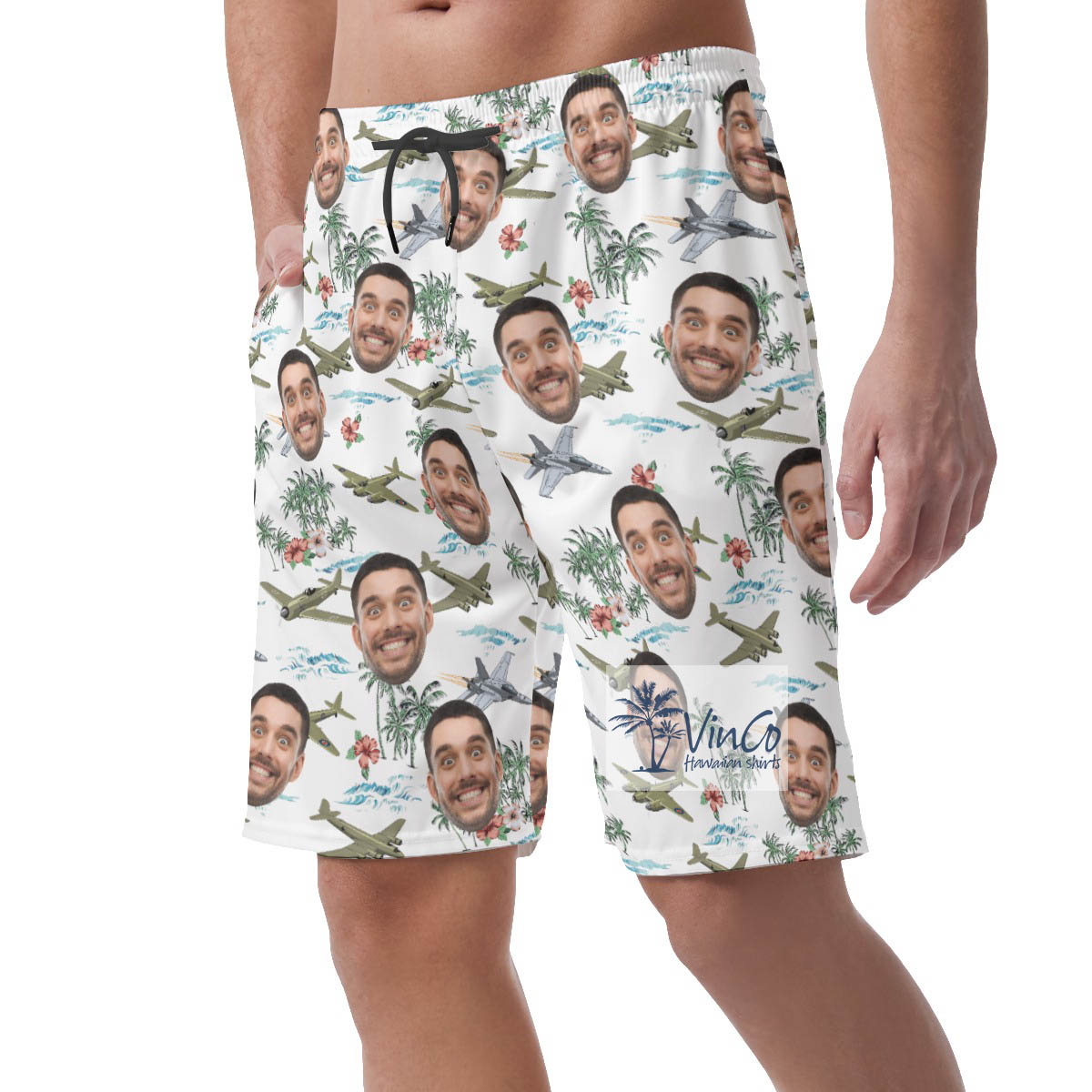 Fighter Plane Custom Face Hawaiian Summer Shorts For Men