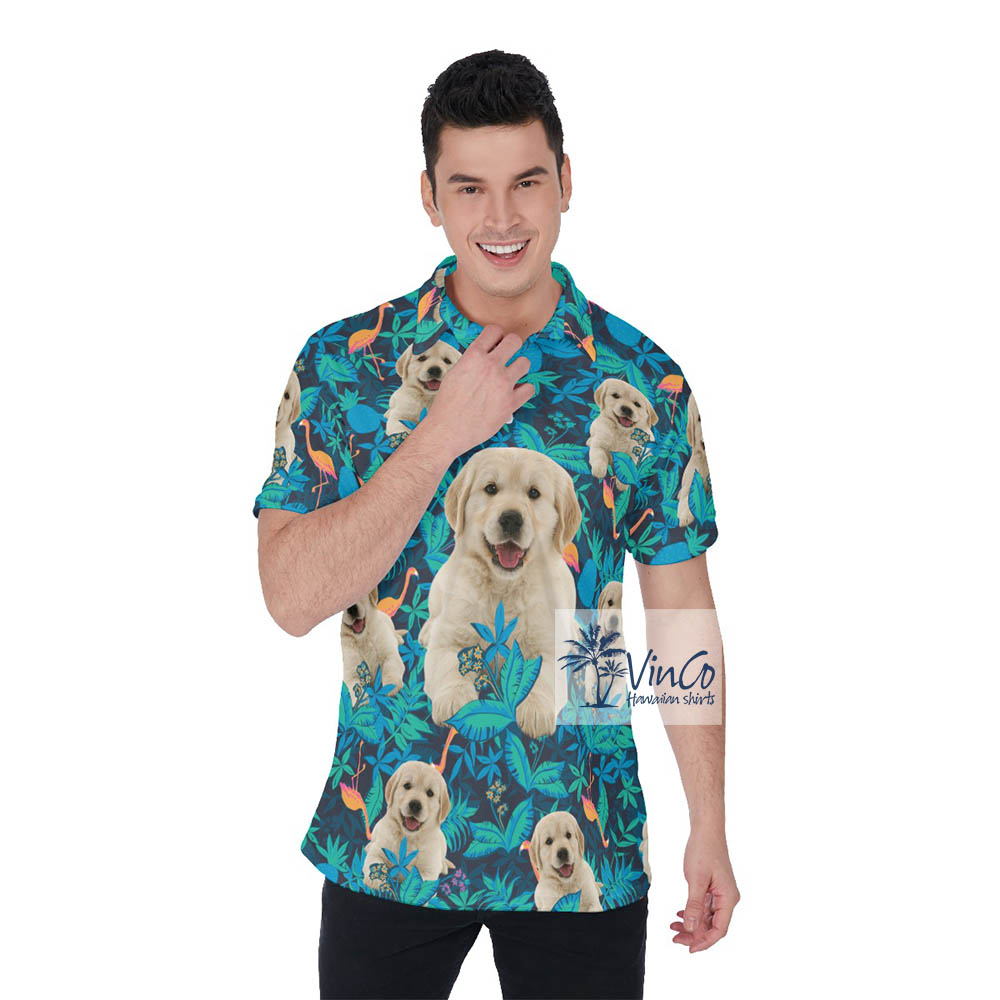 Custom Dog Face Flamingo Hawaiian Golf Shirt For Men - variant image 1