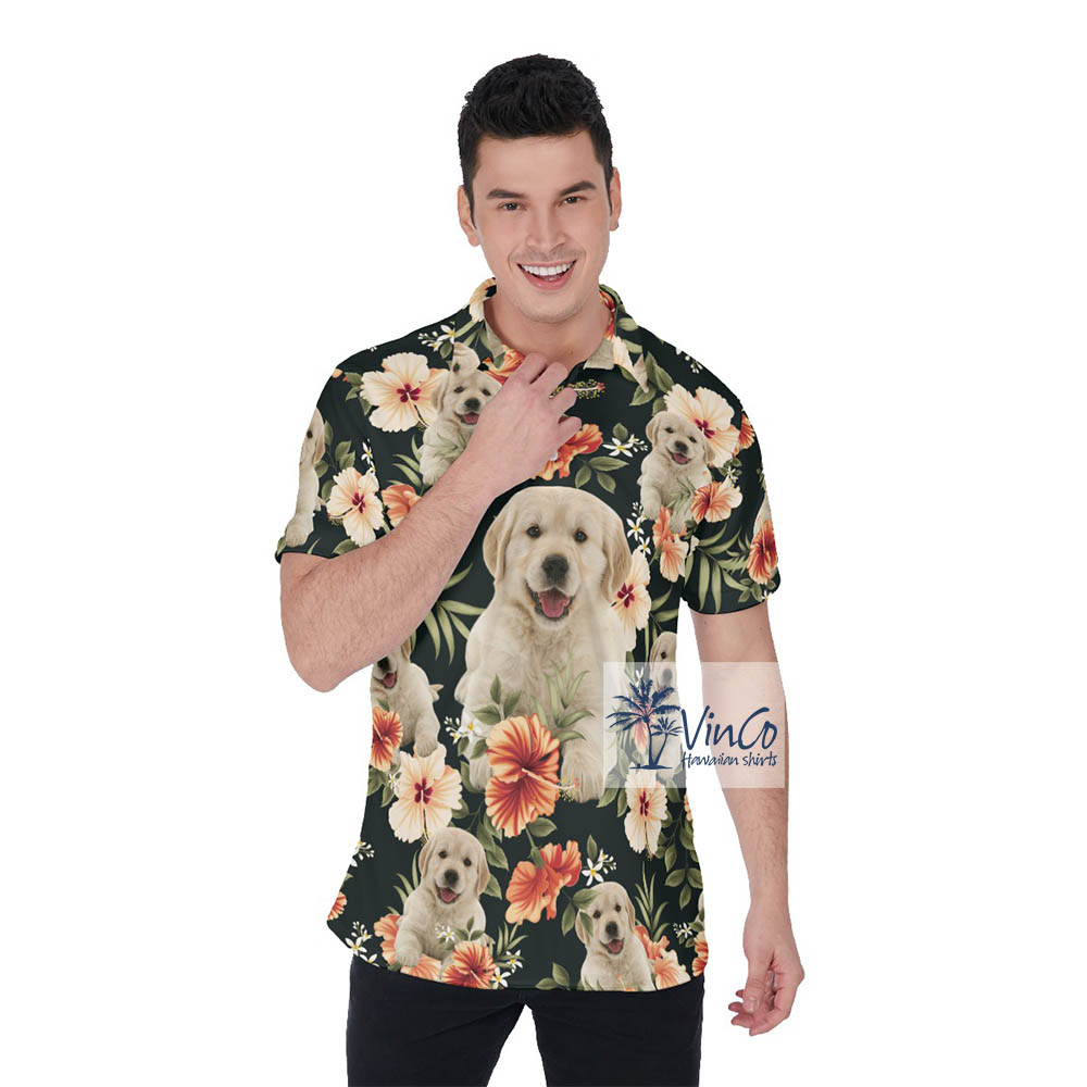 Floral Custom Hawaiian Polo Shirts With Dog Face - variant image 1