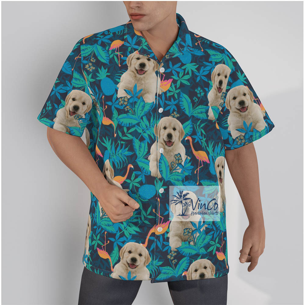 Flamingo Custom Dog Face Hawaiian Shirt For Men - variant image 1