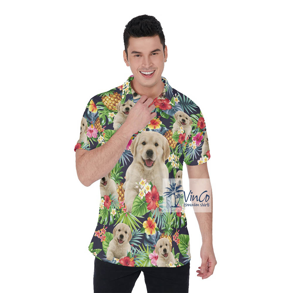 Tropical Custom Dog Face Hawaiian Polo Shirt - variant image 1
