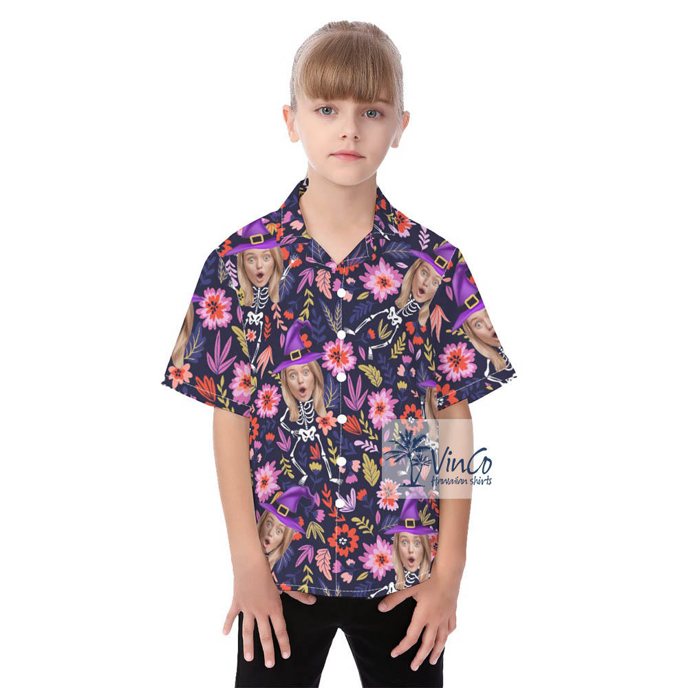 Funny Custom Face Halloween Witches Hawaiian Shirt For Kids - variant image 1