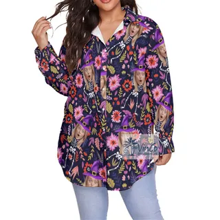 Custom Multiple Face Halloween Witches Plus Size Hawaiian Shirt For Women