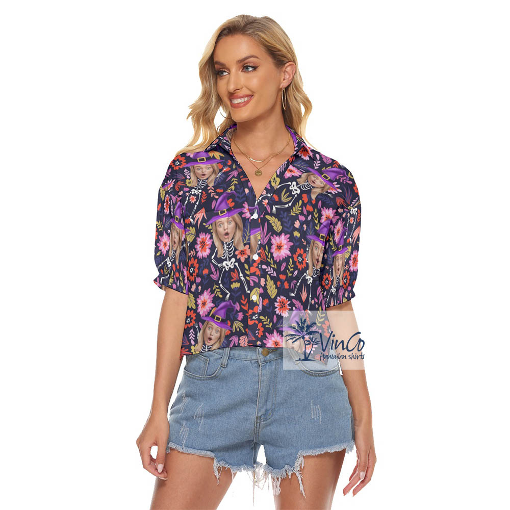 Custom Face Halloween Witches Hawaiian Crop Top For Women - variant image 1