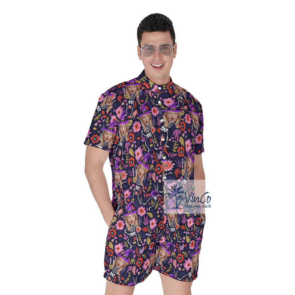 Custom Witch Face Halloween Hawaiian Romper For Men - variant image 1