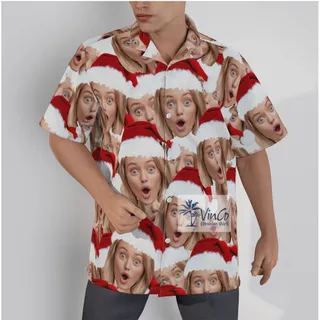 Men's Custom Multiple Faces Christmas Hawaiian Button Up Shirt