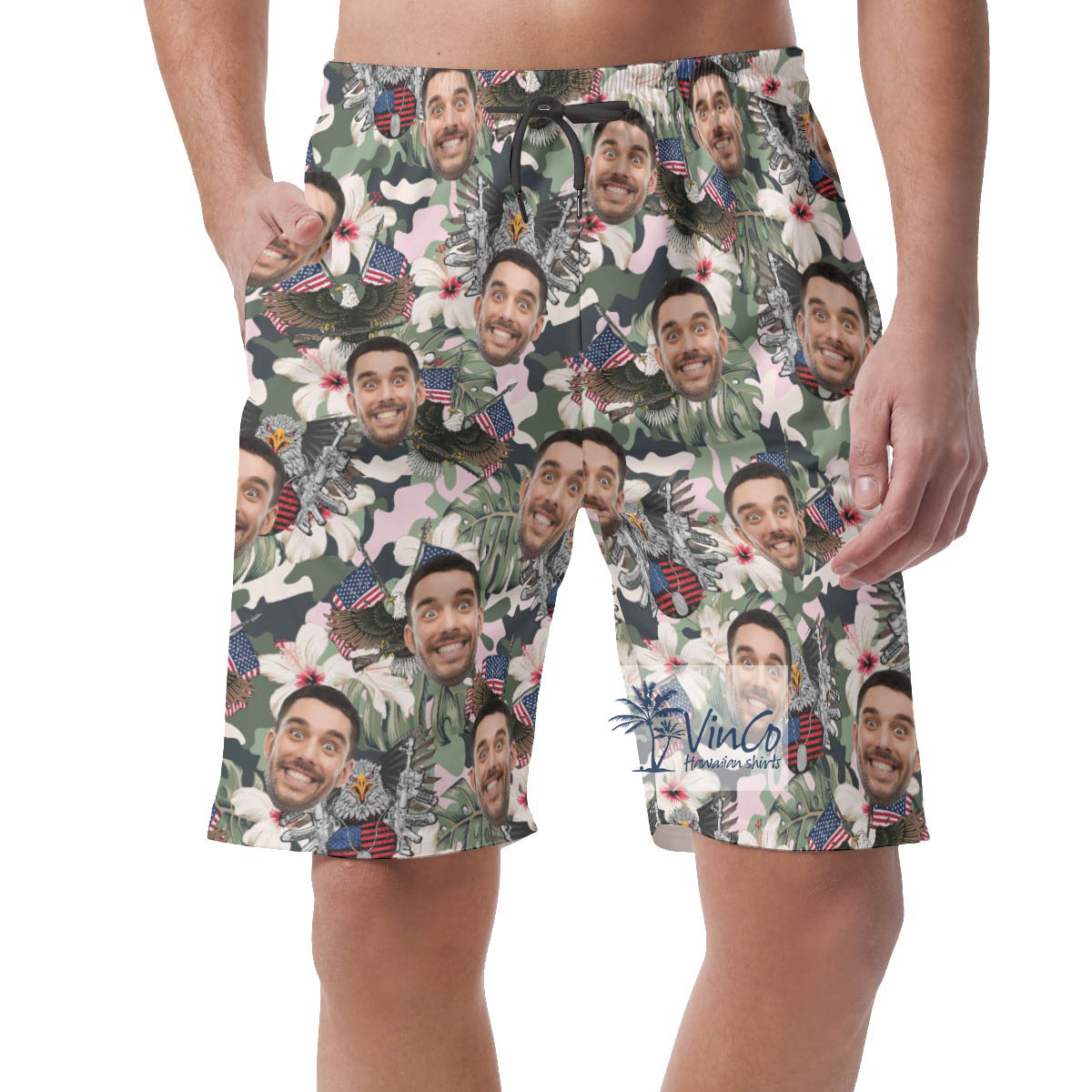 Cool American Eagle Gun Custom Face Hawaiian Summer Shorts - variant image 1