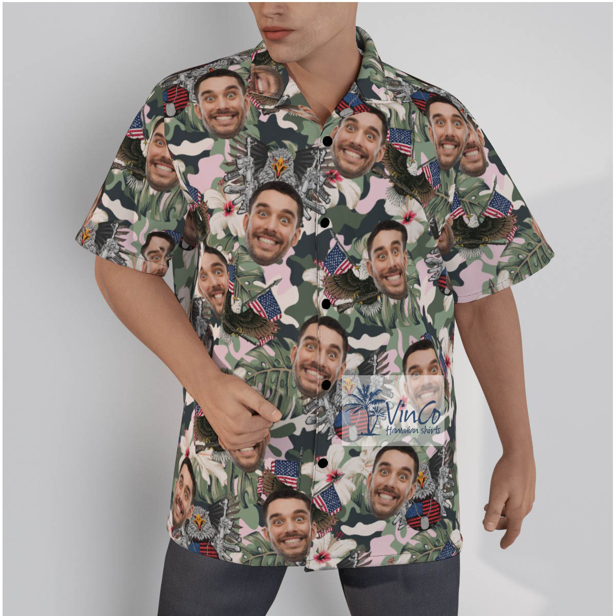 Custom Face American Eagle Tactical Hawaiian Shirt - variant image 1