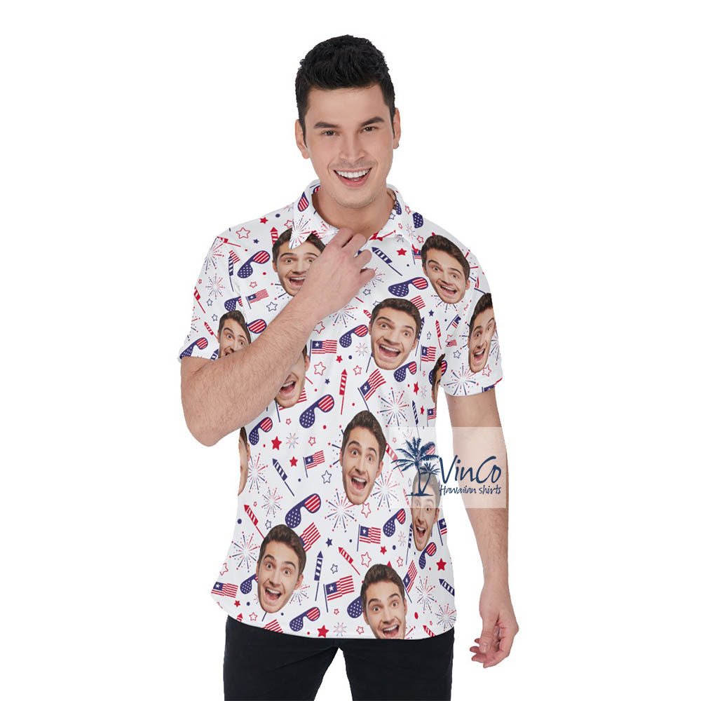 Personalized Multiple Face Custom 4th Of July Hawaiian Golf Shirt Polo - variant image 1