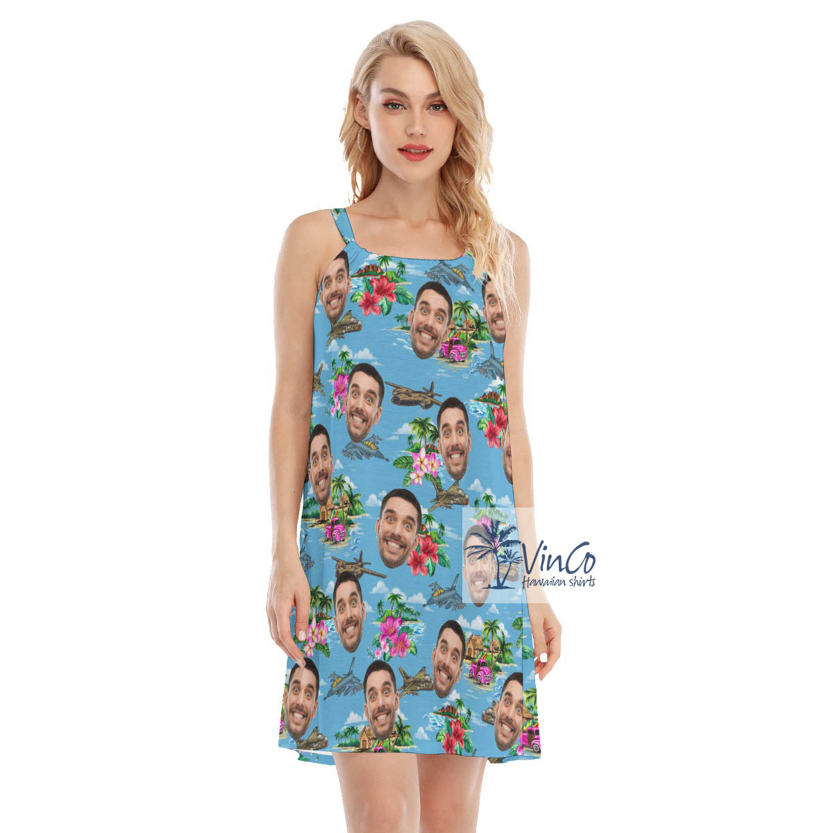 Custom Face Tropical Bomber Planes Hawaiian Dresses For Women - variant image 1