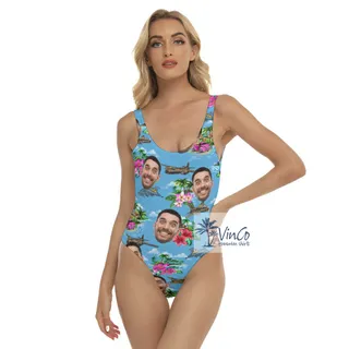 Custom Face Tropical Airplanes Hawaiian Swimsuit For Summer