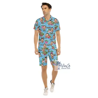 Custom Face Airplanes Blue Hawaiian Shirt And Matching Shorts