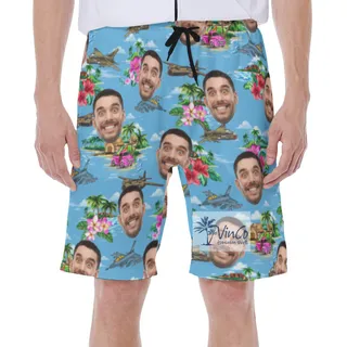 Custom Tropical Fighter Planes Hawaiian Swim Trunks With Face