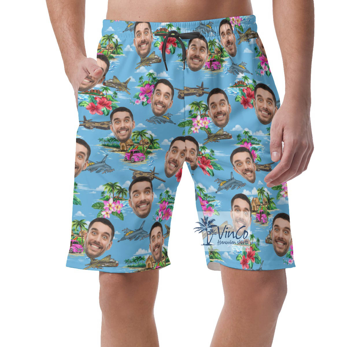 Fighter Planes Tropical Hawaiian Beach Shorts With Custom Face - variant image 1