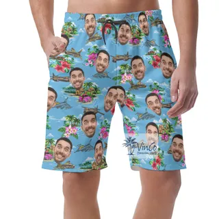 Fighter Planes Tropical Hawaiian Beach Shorts With Custom Face