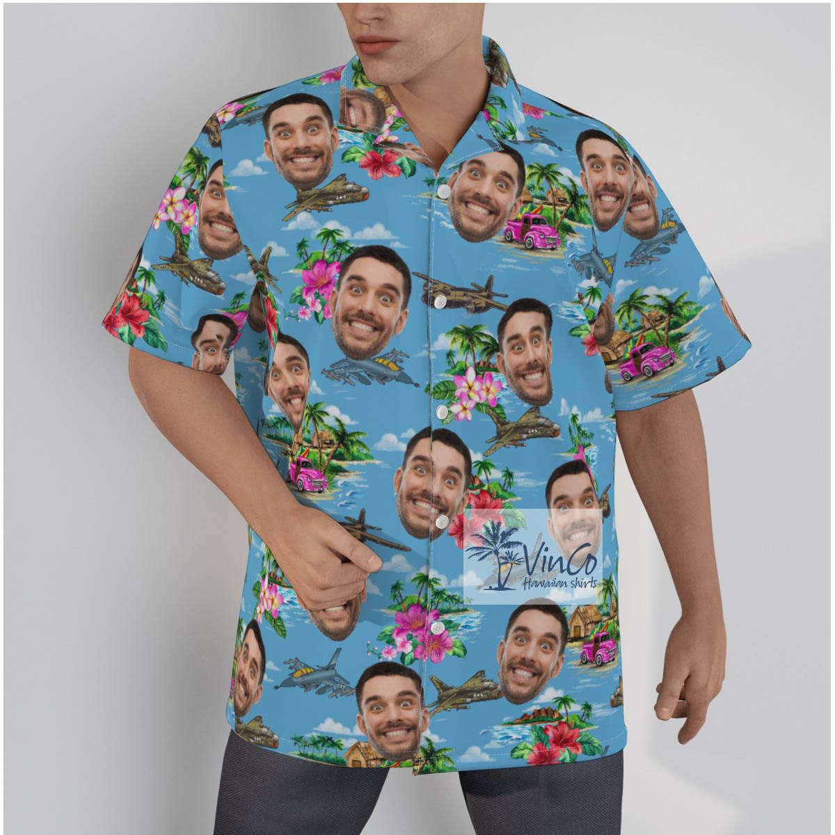 Funny Custom Face Airplanes Tropical Hawaiian Shirt - variant image 1