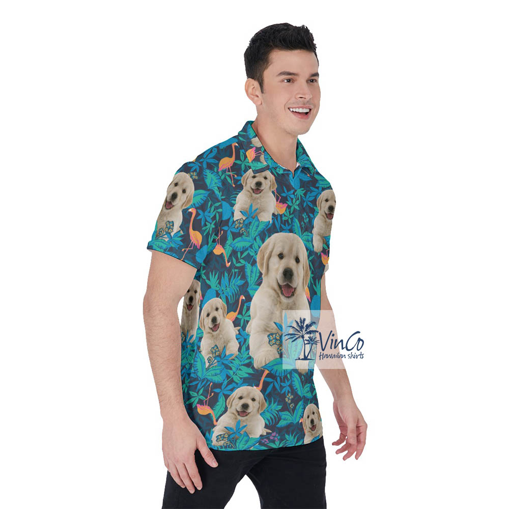 Custom Dog Face Flamingo Hawaiian Golf Shirt For Men
