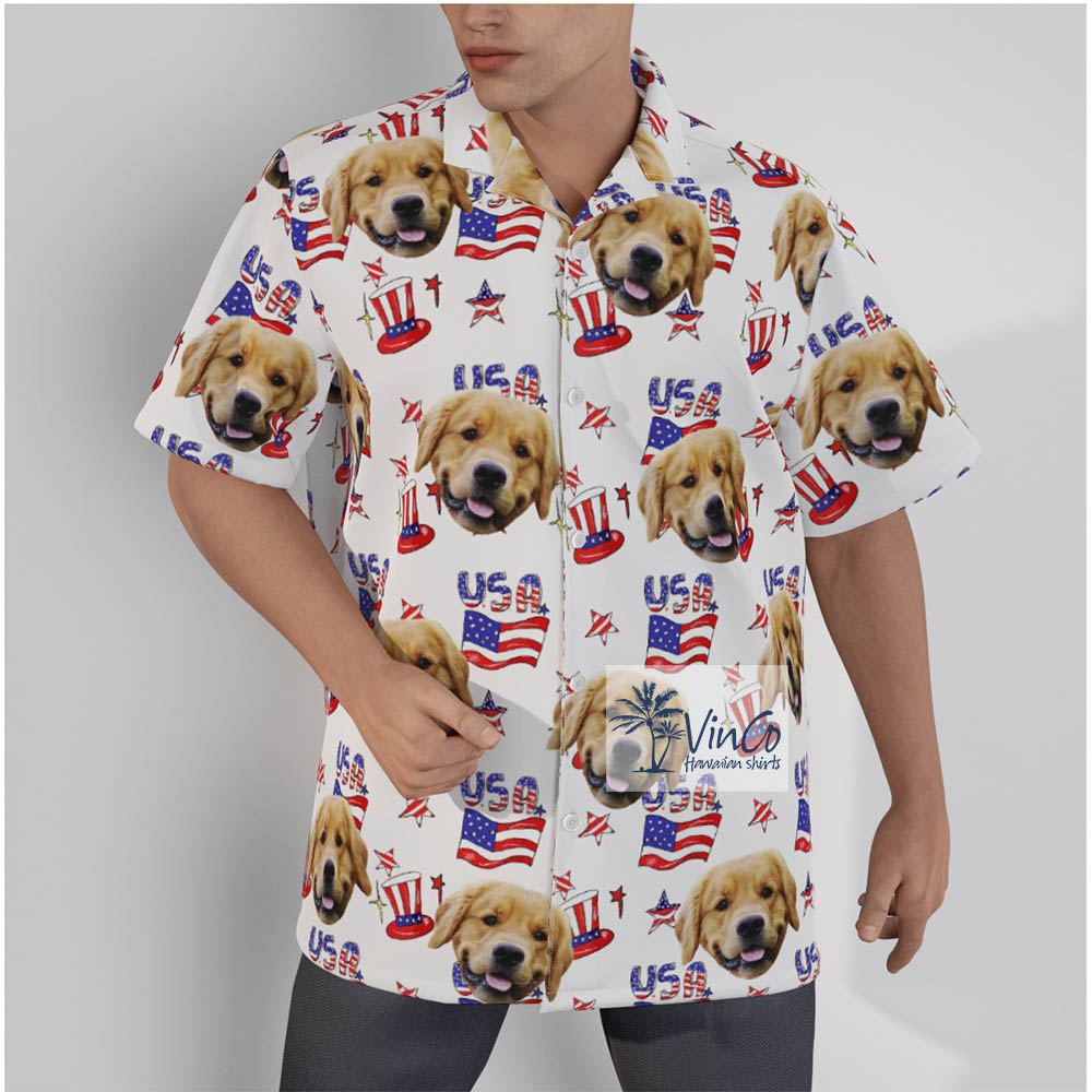 American Flag Your Pet Face Hawaiian Shirt For 4th Of July Patriotic Day - variant image 1